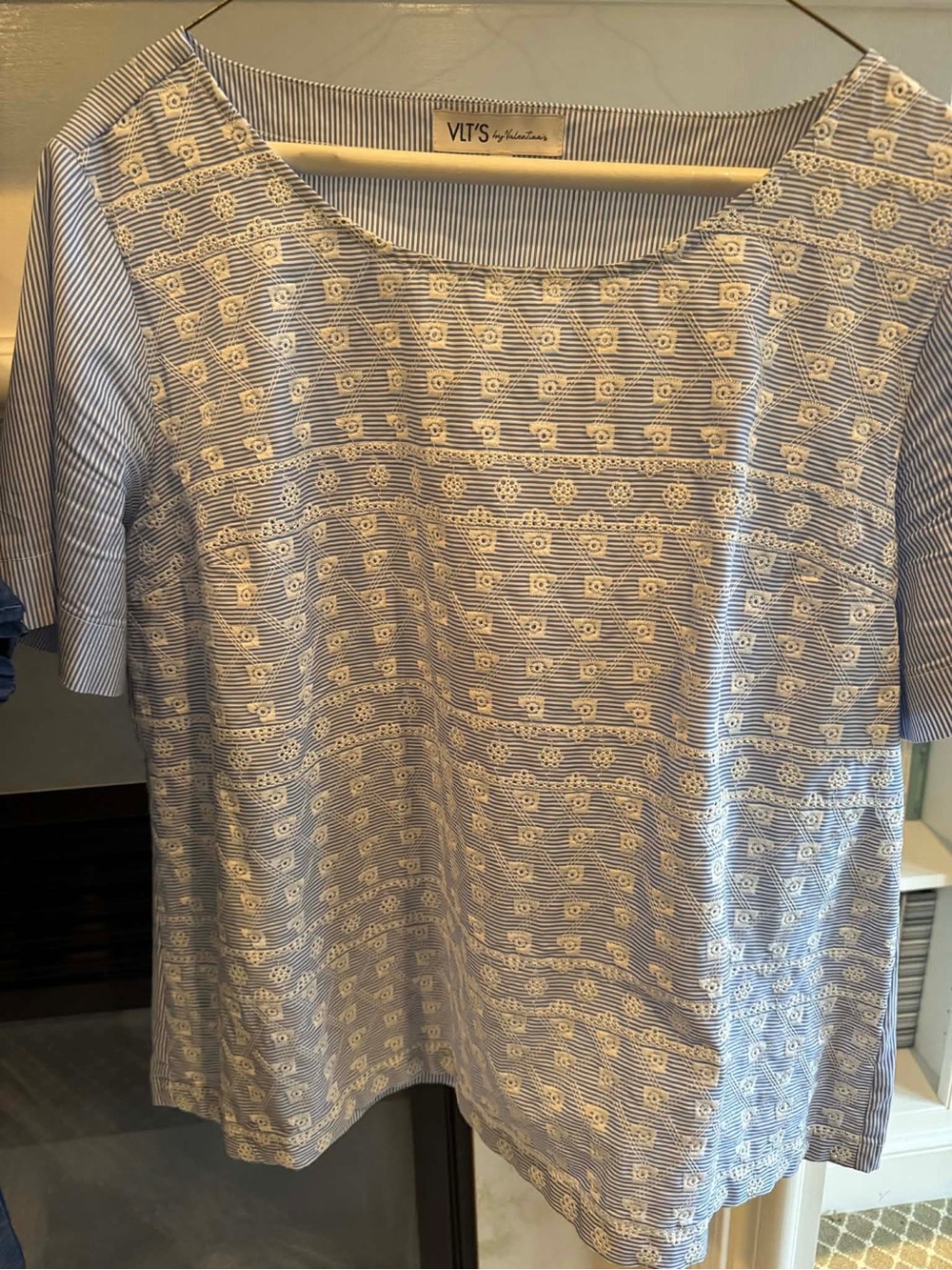 Italian Blue/white eyelet shirt